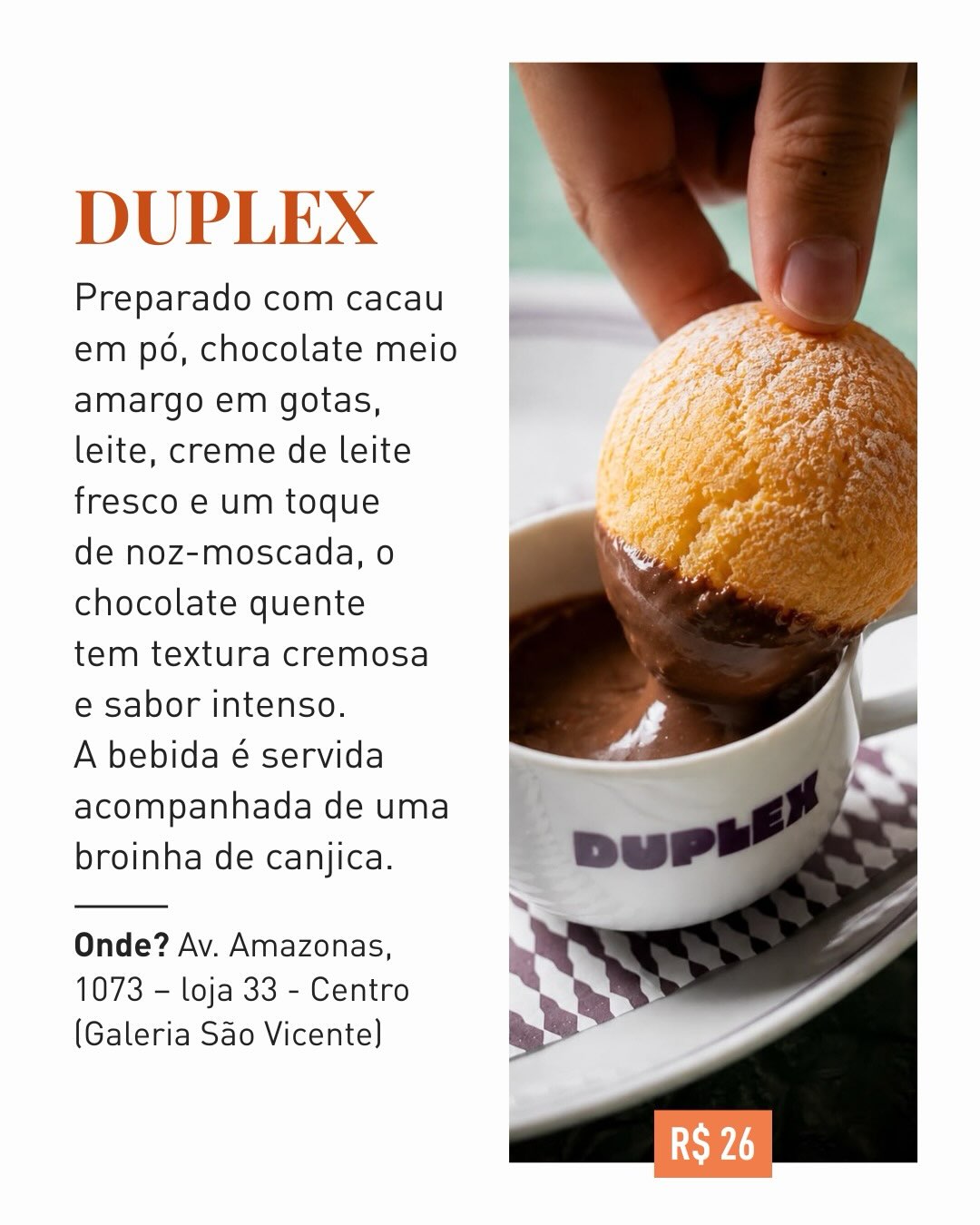 Onde tomar chocolate quente em BH: as versões mais criativas da bebida no inverno — slide 2